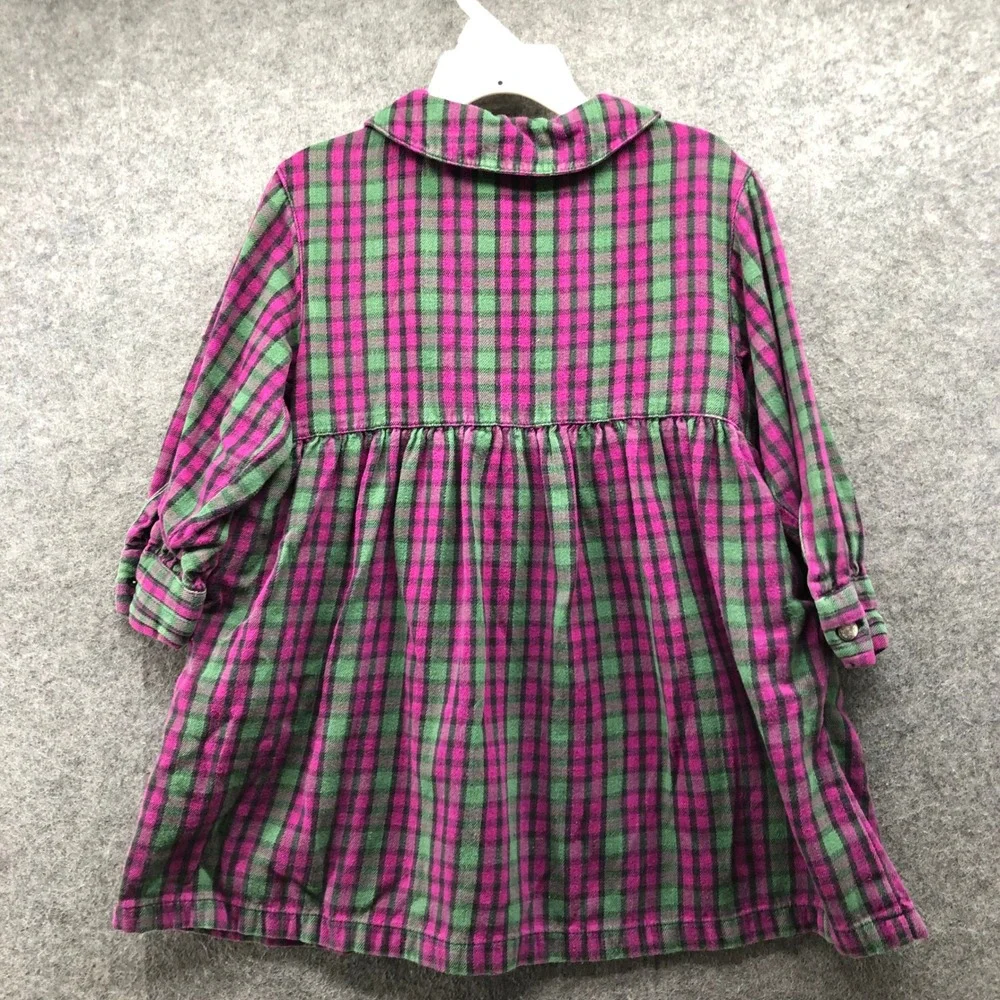 Vintage 90s Gap Girls‎ 3T Plaid Flannel Dress Purple Green Long Sleeve Collared